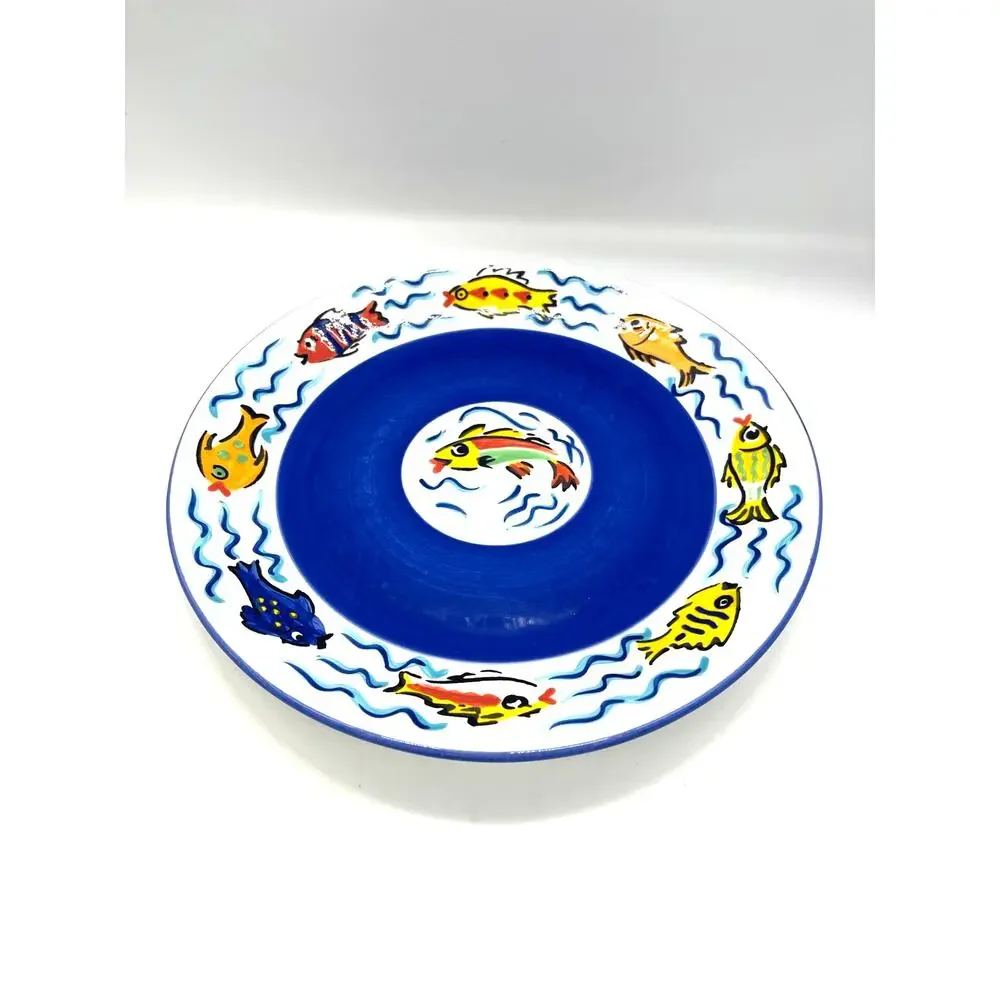 Les Tropiques by Strata Group Set of 4 Dinner Plates Hand Painted Tropical Fish